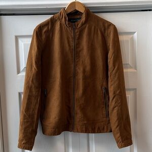 Zara Cognac Faux Suede Lined Bomber Jacket EUC